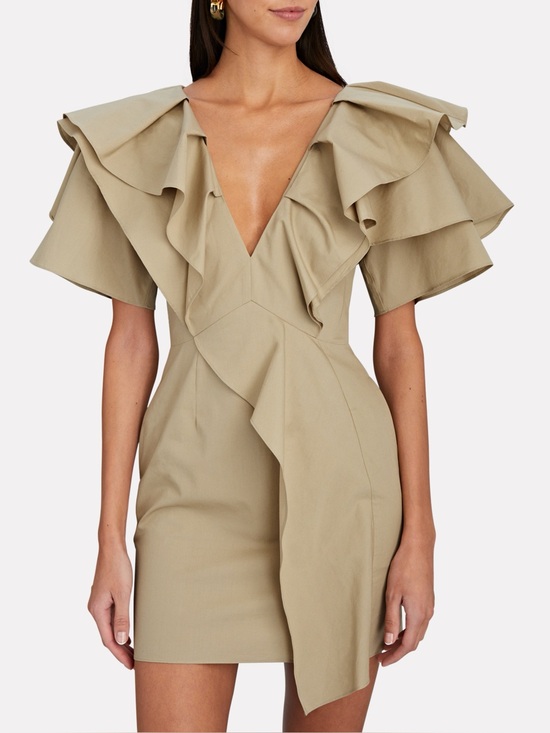 Lidaan Dresses & Skirts - Lidaan Lina Ruffle Poplin Mini Dress In Beige with pockets , mini